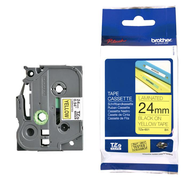 Brother Tape Cassette Black on Yellow 24mm TZE-651